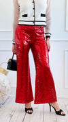 Boujie Holiday Sequin Flare Pants - Red-100 Pants-SO ME-Coastal Bloom Boutique, find the trendiest versions of the popular styles and looks Located in Indialantic, FL