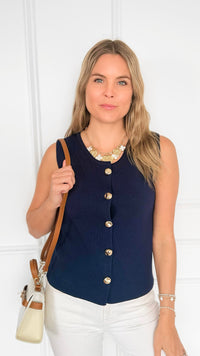 Midnight Sonata Button Vest-150 Cardigans/Layers-Thinkable-Coastal Bloom Boutique, find the trendiest versions of the popular styles and looks Located in Indialantic, FL