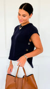 Signature Side Button Knit Vest - Midnight Navy-150 Cardigans/Layers-idem ditto-Coastal Bloom Boutique, find the trendiest versions of the popular styles and looks Located in Indialantic, FL