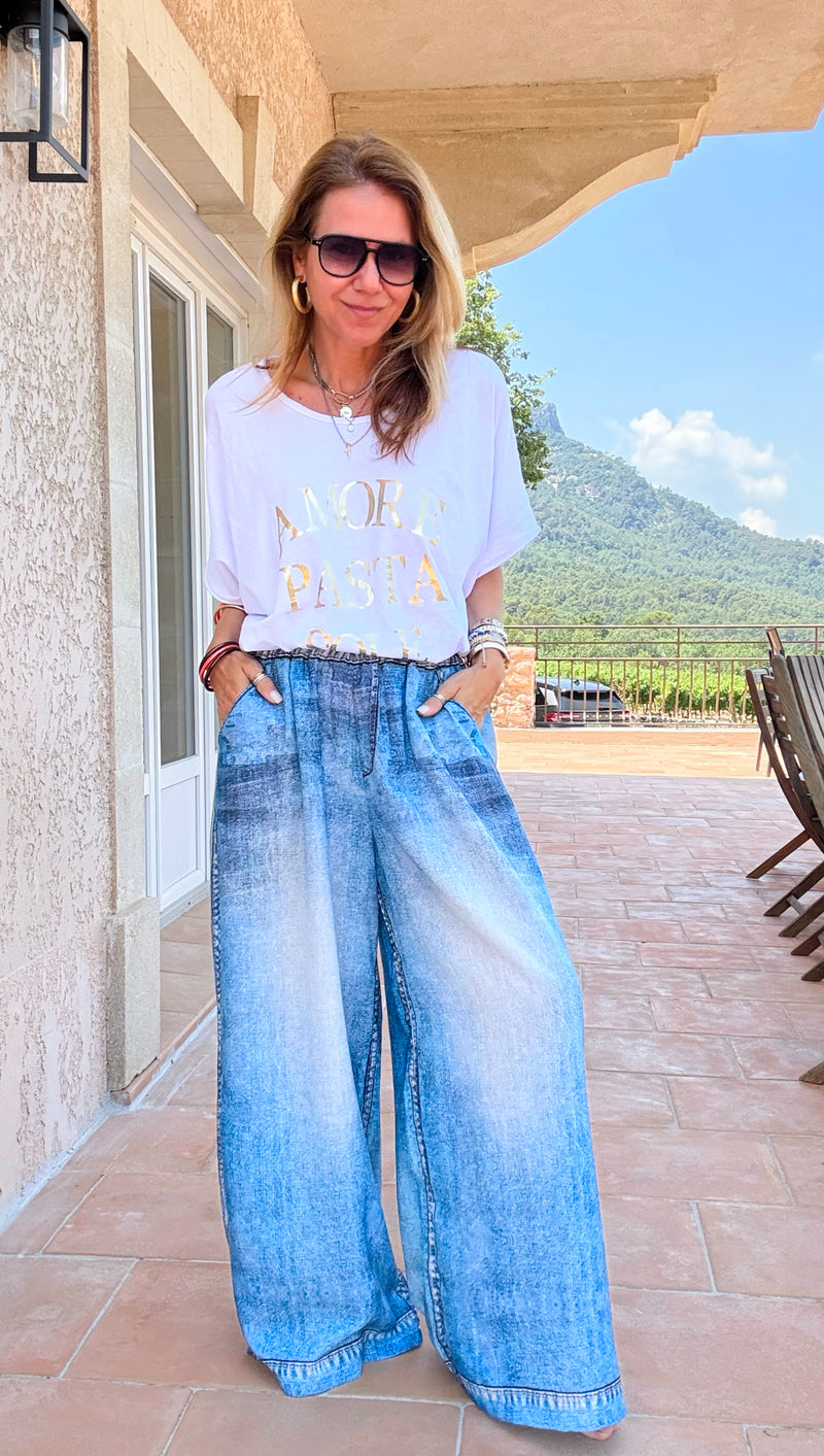Drifted Denim Print Italian Pants-100 Pants-Italianissimo-Coastal Bloom Boutique, find the trendiest versions of the popular styles and looks Located in Indialantic, FL