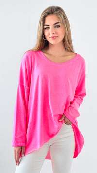 Laid Back Luxe Italian Tee- Neon Pink-110 Long Sleeve Tops-Italianissimo-Coastal Bloom Boutique, find the trendiest versions of the popular styles and looks Located in Indialantic, FL