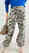 Run Wild Stripe Detail Pants - Grey Camo-170 Bottoms-POL-Coastal Bloom Boutique, find the trendiest versions of the popular styles and looks Located in Indialantic, FL