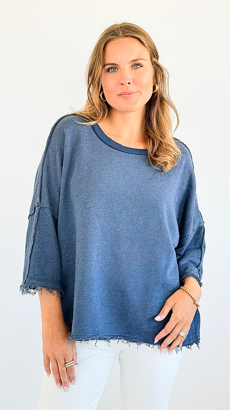 Vintage Terry Italian Sweatshirt- Denim Blue-140 Sweaters-Italianissimo-Coastal Bloom Boutique, find the trendiest versions of the popular styles and looks Located in Indialantic, FL