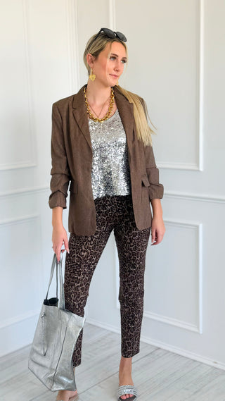 Plaid Leopard Slim Leg Pants