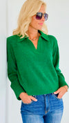 V-Neck Long Sleeve Knitted Top-130 Long Sleeve Tops-Rousseau-Coastal Bloom Boutique, find the trendiest versions of the popular styles and looks Located in Indialantic, FL