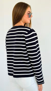 Striped Gold Button Cardigan-150 Cardigans/Layers-See and Be Seen-Coastal Bloom Boutique, find the trendiest versions of the popular styles and looks Located in Indialantic, FL