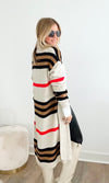 Striped Long Knitted Cardigan-Stone-150 Cardigans/Layers-Italianissimo-Coastal Bloom Boutique, find the trendiest versions of the popular styles and looks Located in Indialantic, FL