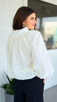 Cloud Nine Split Neck Top - Ecru