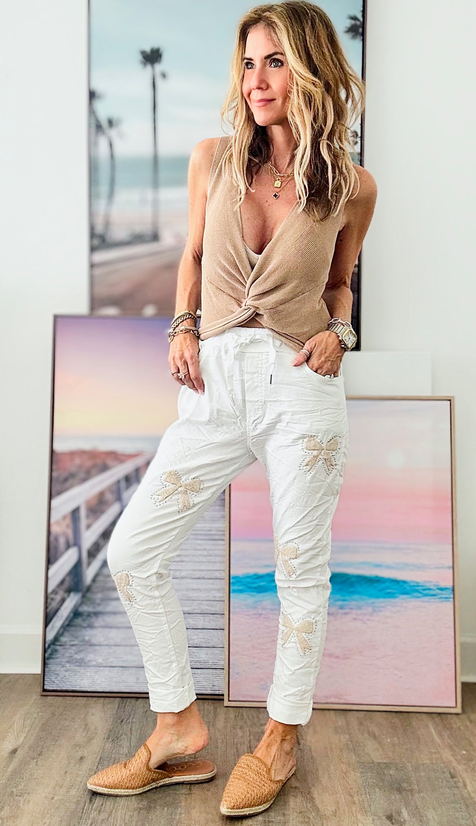 Coquette Italian Jogger - White-180 Joggers-Italianissimo-Coastal Bloom Boutique, find the trendiest versions of the popular styles and looks Located in Indialantic, FL
