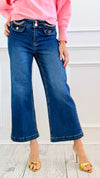 Chain Detail Cropped Jean-190 Denim-RISEN JEANS-Coastal Bloom Boutique, find the trendiest versions of the popular styles and looks Located in Indialantic, FL