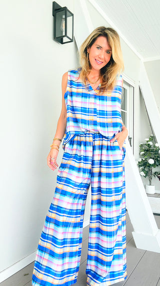 Sunshine Plaid Italian Pant- Blue