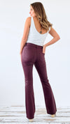 Coated Black Boot Cut Pant - Burgundy-170 Bottoms-Vibrant M.i.U-Coastal Bloom Boutique, find the trendiest versions of the popular styles and looks Located in Indialantic, FL