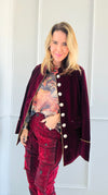 Majestic Velvet Military Blazer - Claret-160 Jackets-Cezele-Coastal Bloom Boutique, find the trendiest versions of the popular styles and looks Located in Indialantic, FL