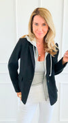 Veronica Cloud Hoodie Blazer-Black-160 Jackets-Six/ Fifty-Coastal Bloom Boutique, find the trendiest versions of the popular styles and looks Located in Indialantic, FL