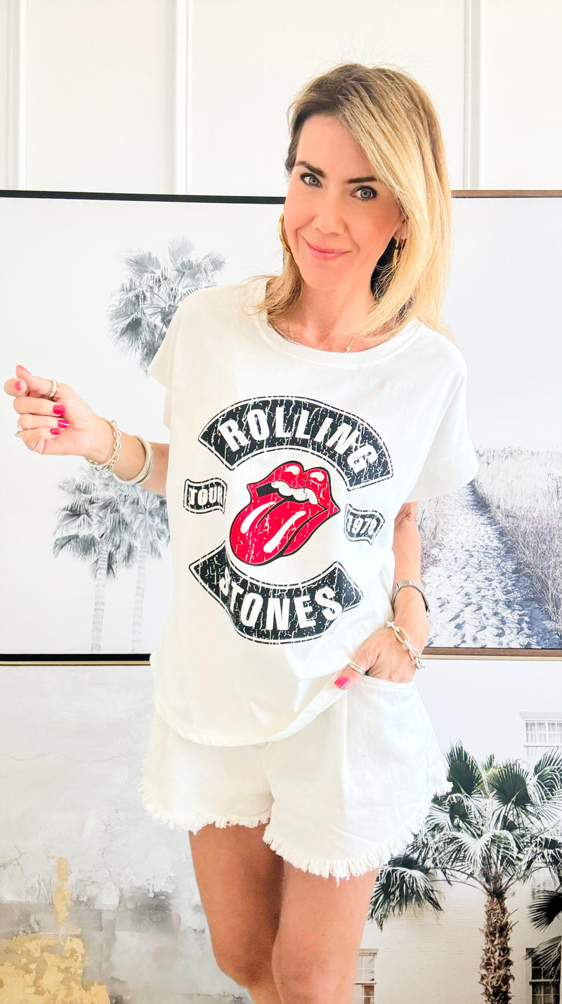 Stones Classic Italian Tee - White-110 Short Sleeve Tops-Italianissimo-Coastal Bloom Boutique, find the trendiest versions of the popular styles and looks Located in Indialantic, FL