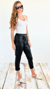 City Lights Faux Leather Italian Jogger - Black-180 Joggers-Italianissimo-Coastal Bloom Boutique, find the trendiest versions of the popular styles and looks Located in Indialantic, FL