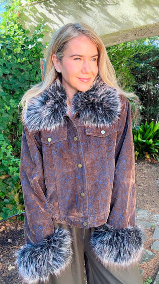 Suede and Fur Chic Italian Jacket - Blue