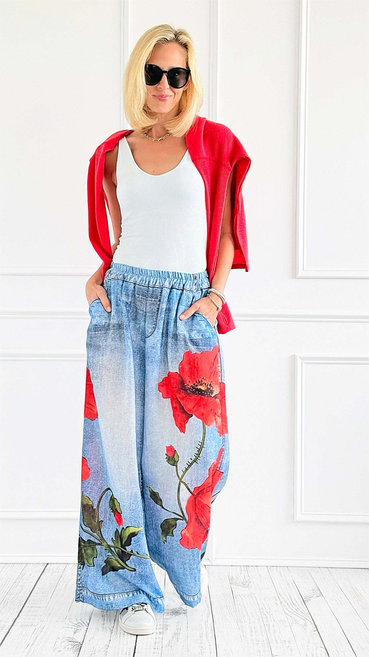 Vintage Blossom Italian Palazzo-100 Pants-Italianissimo-Coastal Bloom Boutique, find the trendiest versions of the popular styles and looks Located in Indialantic, FL