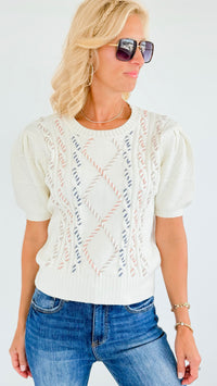 Multi Cable Stitch Knit Top-140 Sweaters-Anniewear-Coastal Bloom Boutique, find the trendiest versions of the popular styles and looks Located in Indialantic, FL