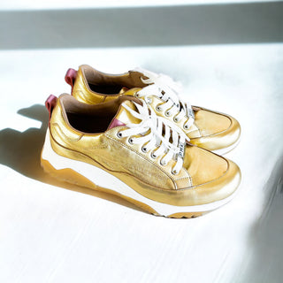 CB Exclusive Gilded Age Genuine Leather Metallic Sneakers - Gold/pink-250 Shoes-PMK Shoes-Coastal Bloom Boutique, find the trendiest versions of the popular styles and looks Located in Indialantic, FL