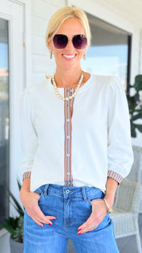 Button Trim Puff Sleeve Top