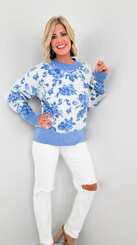 Floral Ribbed Knit Sweater-140 Sweaters-listicle-Coastal Bloom Boutique, find the trendiest versions of the popular styles and looks Located in Indialantic, FL