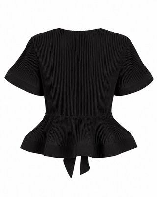 Bow Charm Peplum Blouse -Black