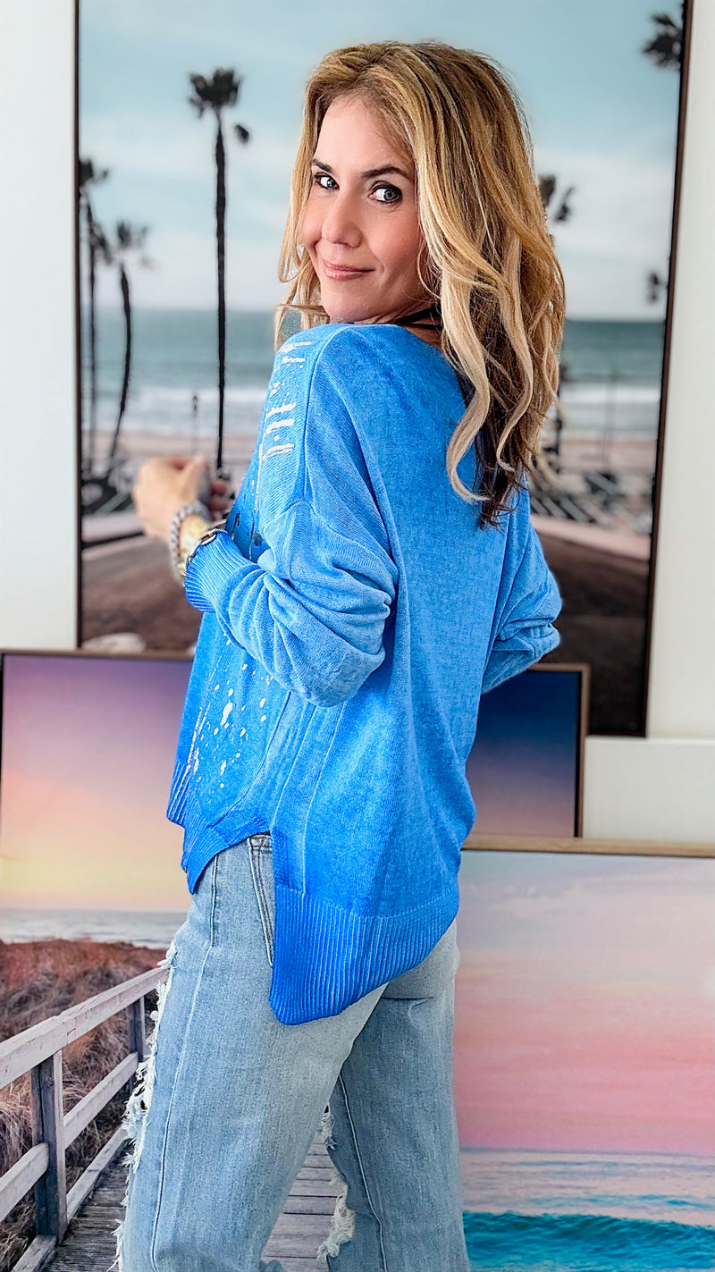 Silver Splatter Italian Sweater - Royal Blue-140 Sweaters-moda italia-Coastal Bloom Boutique, find the trendiest versions of the popular styles and looks Located in Indialantic, FL