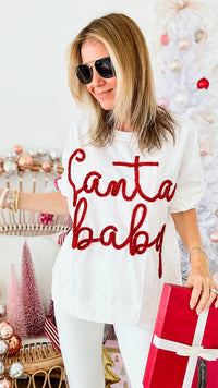 Santa Baby Sweatshirt - White-130 Long Sleeve Tops-BIBI-Coastal Bloom Boutique, find the trendiest versions of the popular styles and looks Located in Indialantic, FL