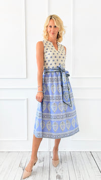 Santorini Breeze Waist Tie Midi Dress-200 Dresses/Jumpsuits/Rompers-VOY-Coastal Bloom Boutique, find the trendiest versions of the popular styles and looks Located in Indialantic, FL