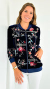 Velvet Floral Zip- Up Jacket-160 Jackets-Paparazzi-Coastal Bloom Boutique, find the trendiest versions of the popular styles and looks Located in Indialantic, FL