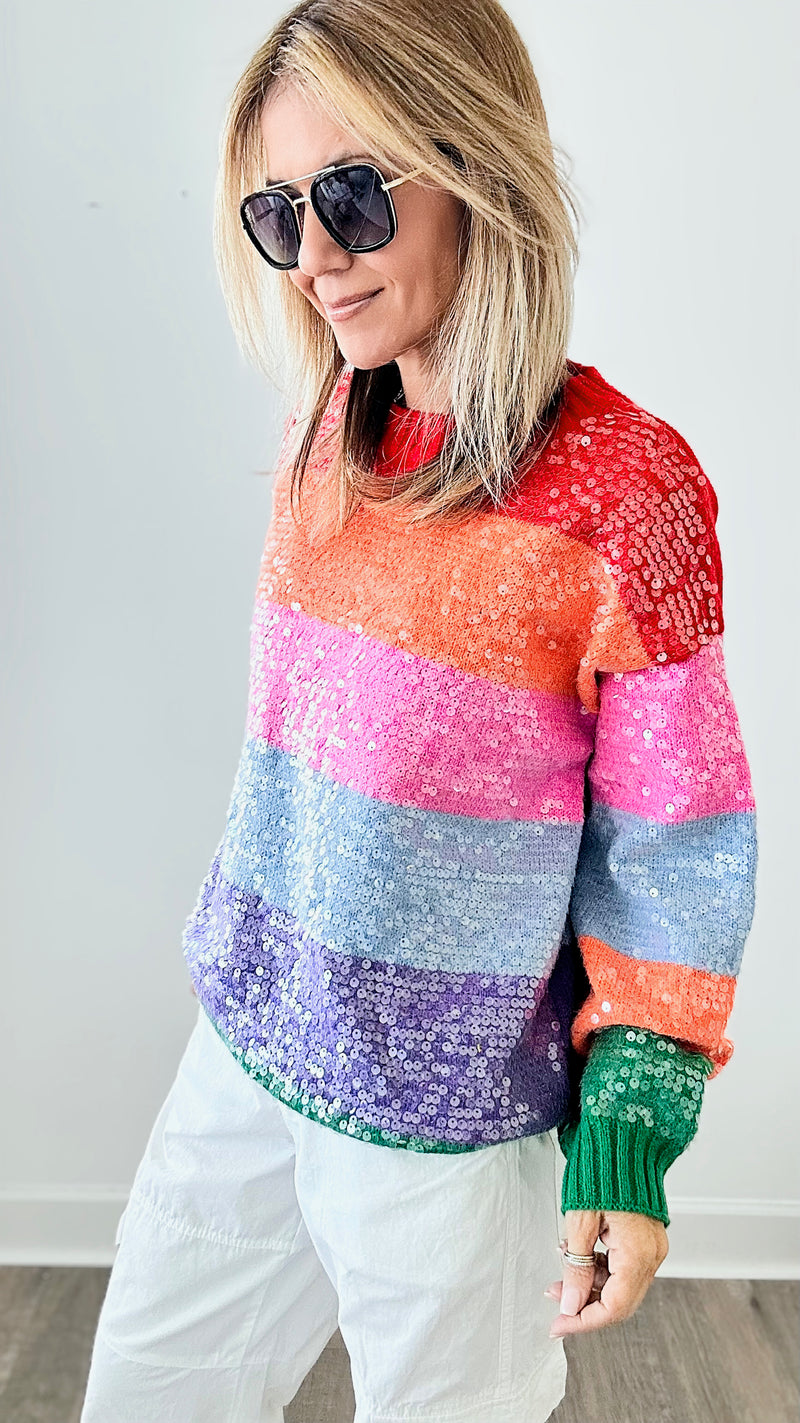 Skittles All Over Sequin Sweater-130 Long Sleeve Tops-BIBI-Coastal Bloom Boutique, find the trendiest versions of the popular styles and looks Located in Indialantic, FL