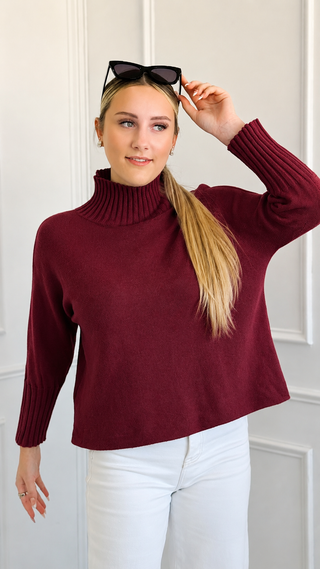 Break Free Long Sleeve Italian Sweater Top - Burgundy