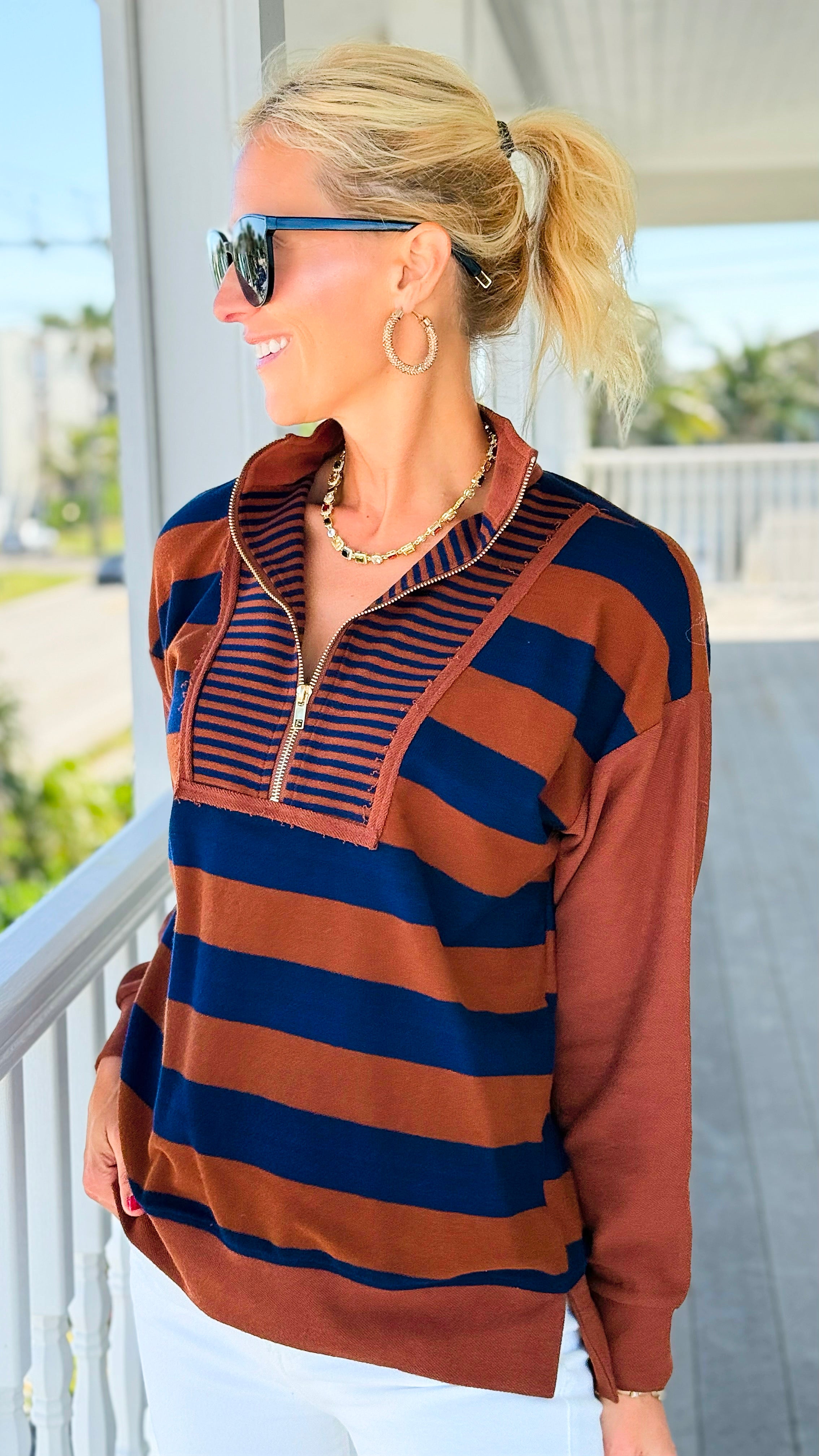 Varsity Lines Top-110 Long Sleeve Tops-Umgee-Coastal Bloom Boutique, find the trendiest versions of the popular styles and looks Located in Indialantic, FL