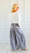 Wide-Leg Drawstring Cotton Pants -Blue Grey-170 Bottoms-Blue Velvet-Coastal Bloom Boutique, find the trendiest versions of the popular styles and looks Located in Indialantic, FL