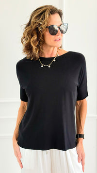 Day To Night Italian Top- Black-110 Short Sleeve Tops-Aute-Coastal Bloom Boutique, find the trendiest versions of the popular styles and looks Located in Indialantic, FL