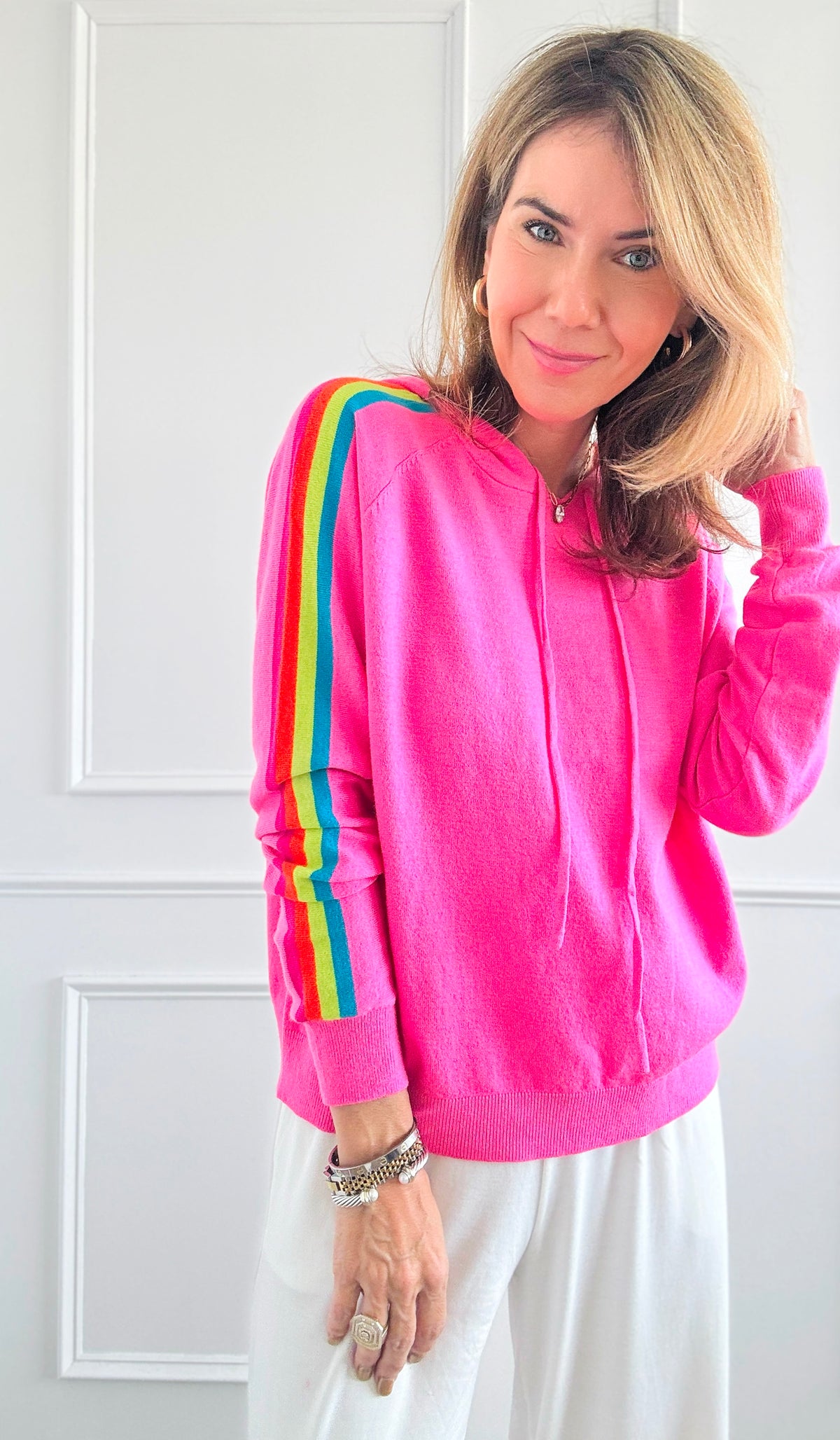 Rainbow Vibes Hoodie - Fuchsia