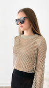 Metallic Knit Crop Top - Gold-130 Long Sleeve Tops-MISS LOVE-Coastal Bloom Boutique, find the trendiest versions of the popular styles and looks Located in Indialantic, FL