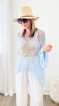 Shining Star Italian Chain Sweater - Powder Blue/ Gold-140 Sweaters-Germany-Coastal Bloom Boutique, find the trendiest versions of the popular styles and looks Located in Indialantic, FL