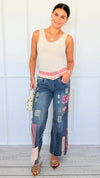 Distressed Patchwork Jeans-170 Bottoms-Blue Velvet-Coastal Bloom Boutique, find the trendiest versions of the popular styles and looks Located in Indialantic, FL