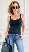 Two-Tone U Neckline Seamless Tank -Black/Ivory-100 Sleeveless Tops-YELETE-Coastal Bloom Boutique, find the trendiest versions of the popular styles and looks Located in Indialantic, FL