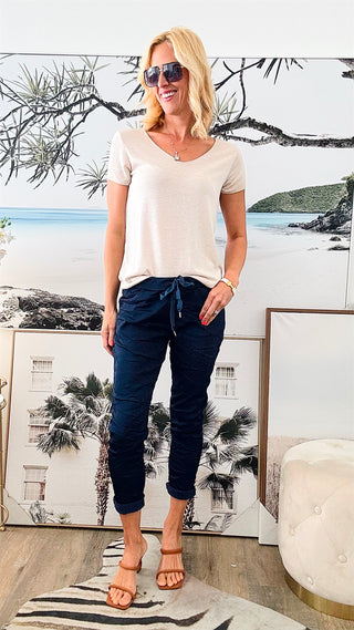 Italian Wish List Jogger - Navy-180 Joggers-Italianissimo-Coastal Bloom Boutique, find the trendiest versions of the popular styles and looks Located in Indialantic, FL