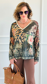 Floral Play Italian Lurex Top-110 Long Sleeve Tops-Italianissimo-Coastal Bloom Boutique, find the trendiest versions of the popular styles and looks Located in Indialantic, FL