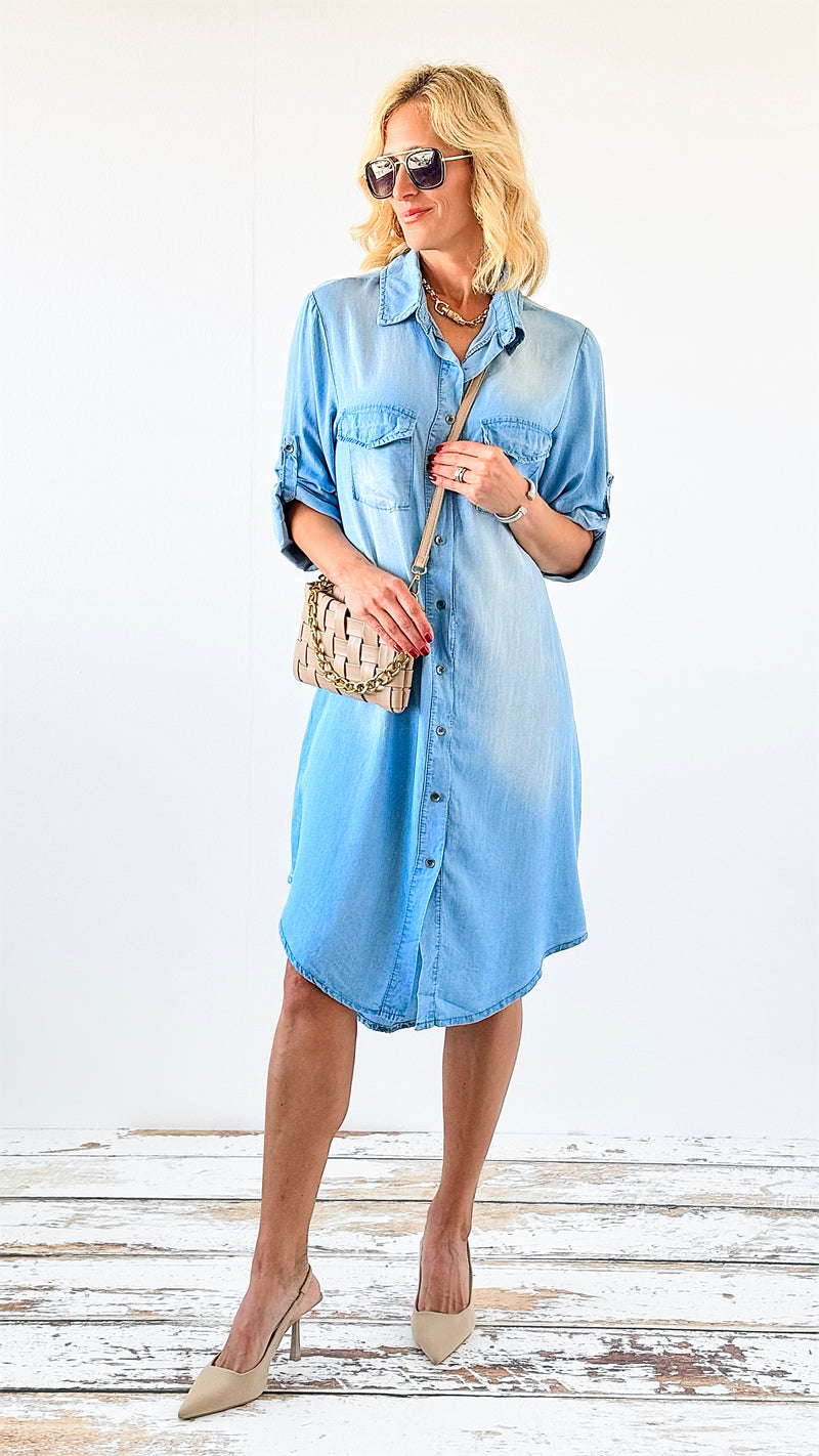 The Everyday Button-Up Denim Dress-200 Dresses/Jumpsuits/Rompers-VENTI6 OUTLET-Coastal Bloom Boutique, find the trendiest versions of the popular styles and looks Located in Indialantic, FL