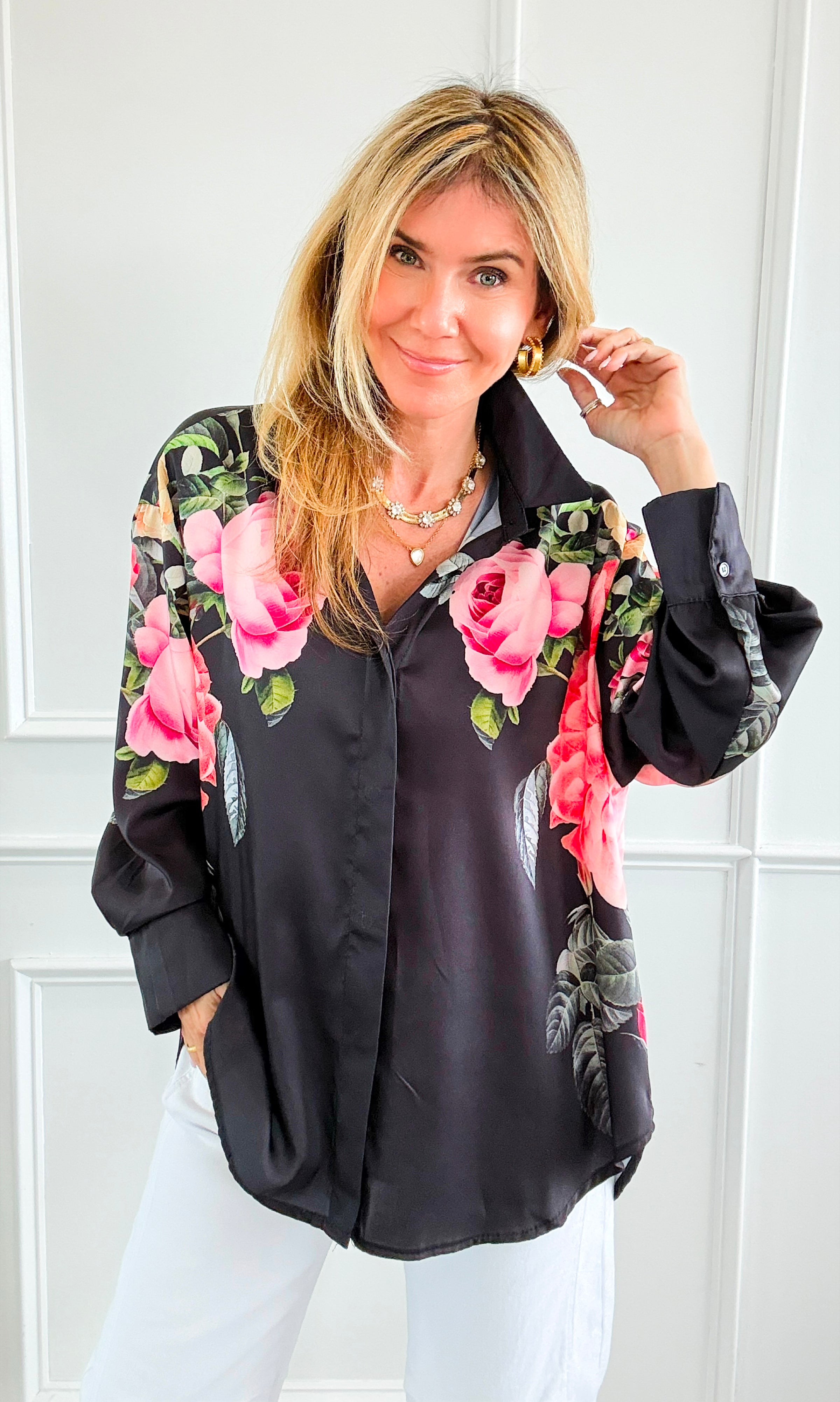 Nocturne Rose Italian Button Top