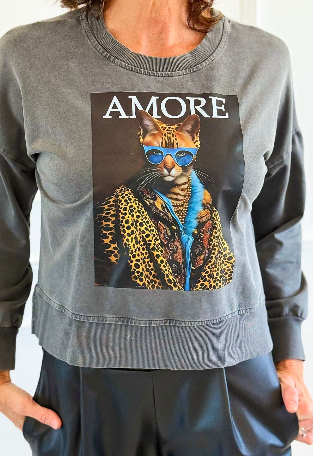 Fashion Feline Italian Sweatshirt-140 Sweaters-AZUL MONACO-Coastal Bloom Boutique, find the trendiest versions of the popular styles and looks Located in Indialantic, FL