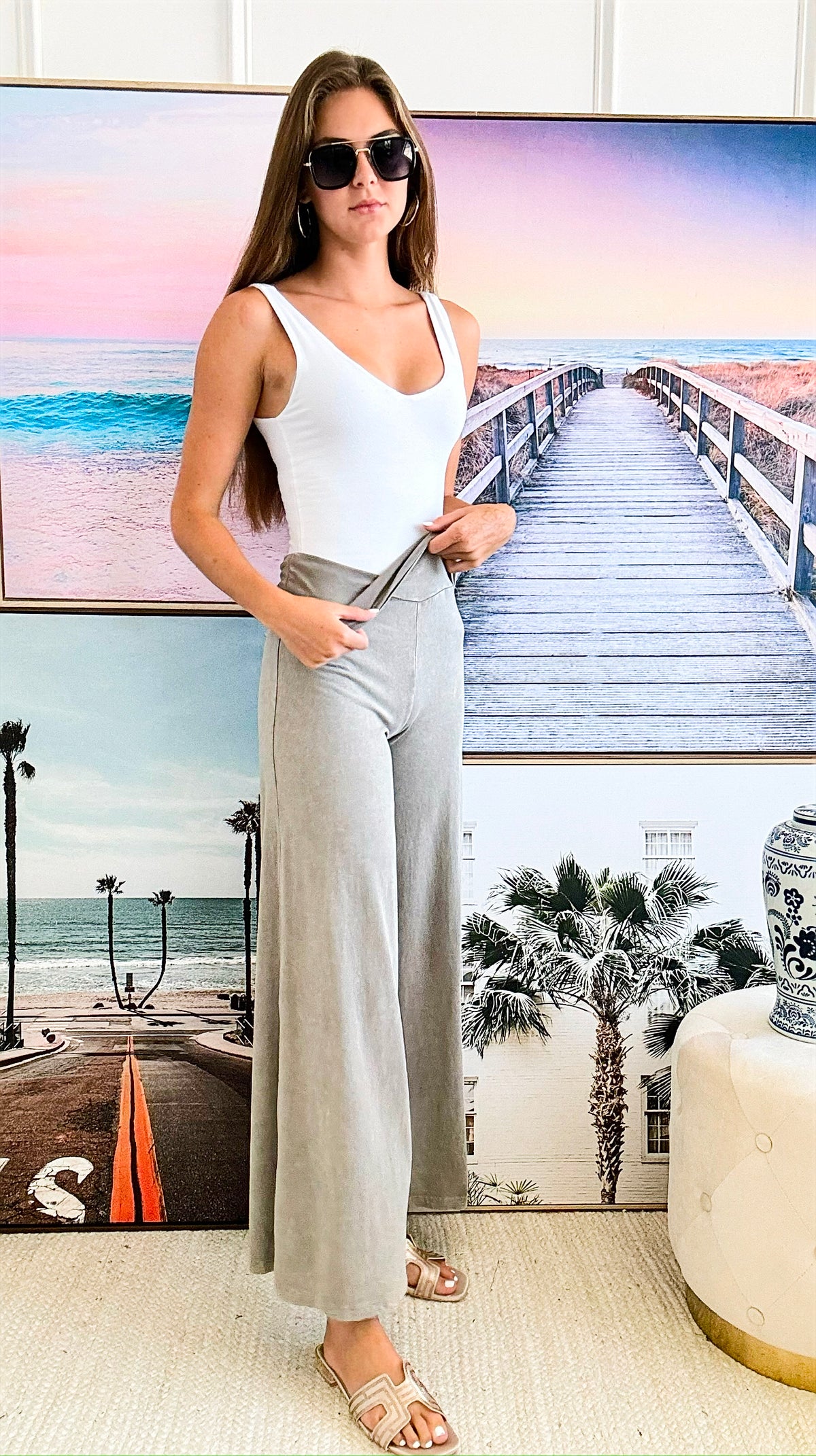 Mineral Wash Wide Leg Pants - Grey-170 Bottoms-Chatoyant-Coastal Bloom Boutique, find the trendiest versions of the popular styles and looks Located in Indialantic, FL