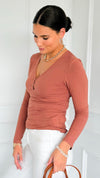 Button Me Up Ribbed Top - Dusty Copper-130 Long Sleeve Tops-YELETE-Coastal Bloom Boutique, find the trendiest versions of the popular styles and looks Located in Indialantic, FL