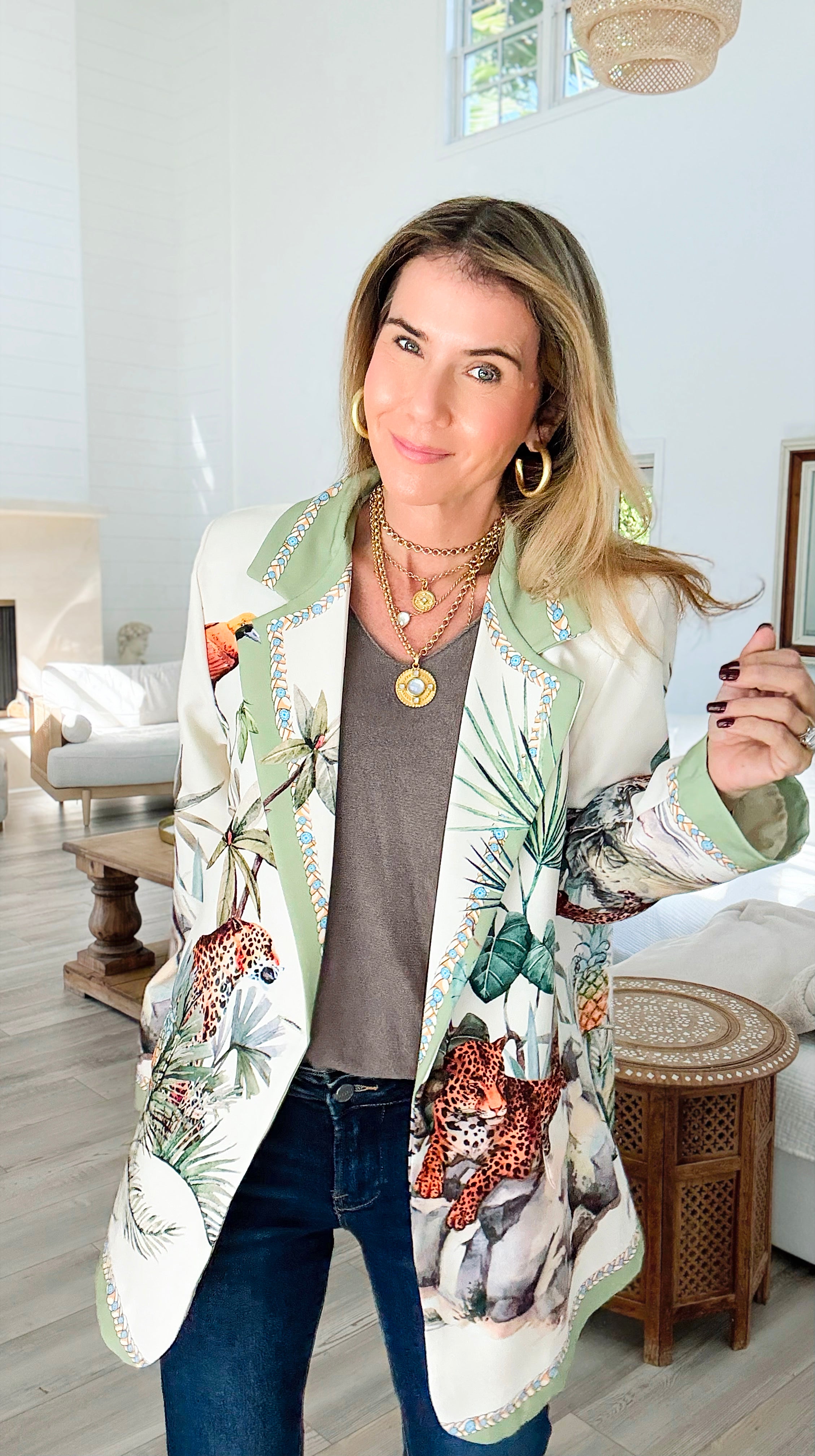 Tropic Jungle Italian Blazer-160 Jackets-Italianissimo-Coastal Bloom Boutique, find the trendiest versions of the popular styles and looks Located in Indialantic, FL