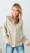Shimmer Woven Button Down-130 Long Sleeve Tops-Edit By Nine-Coastal Bloom Boutique, find the trendiest versions of the popular styles and looks Located in Indialantic, FL